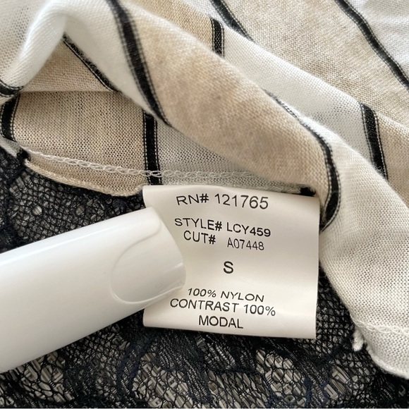 NWT Poleci Lace Back Striped Tank Top Black Beige Modal Nylon Women’s Small - Picture 5 of 6